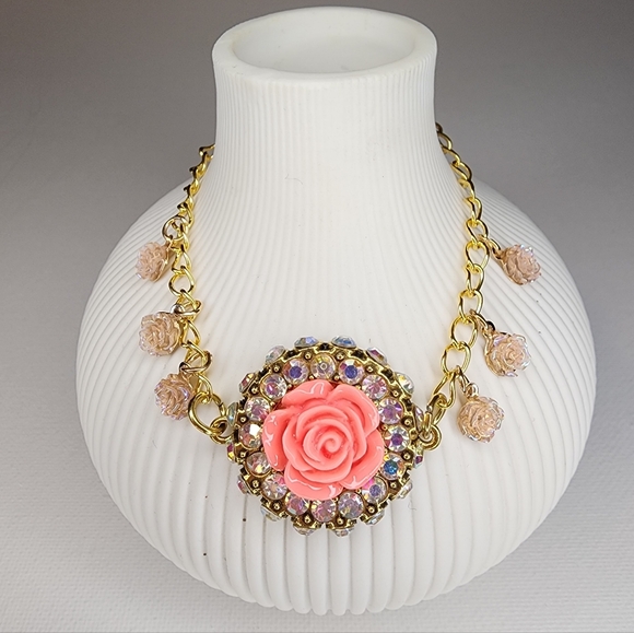 Handmade Jewelry - Romantic Rose & Iridescent Crystal Bracelet